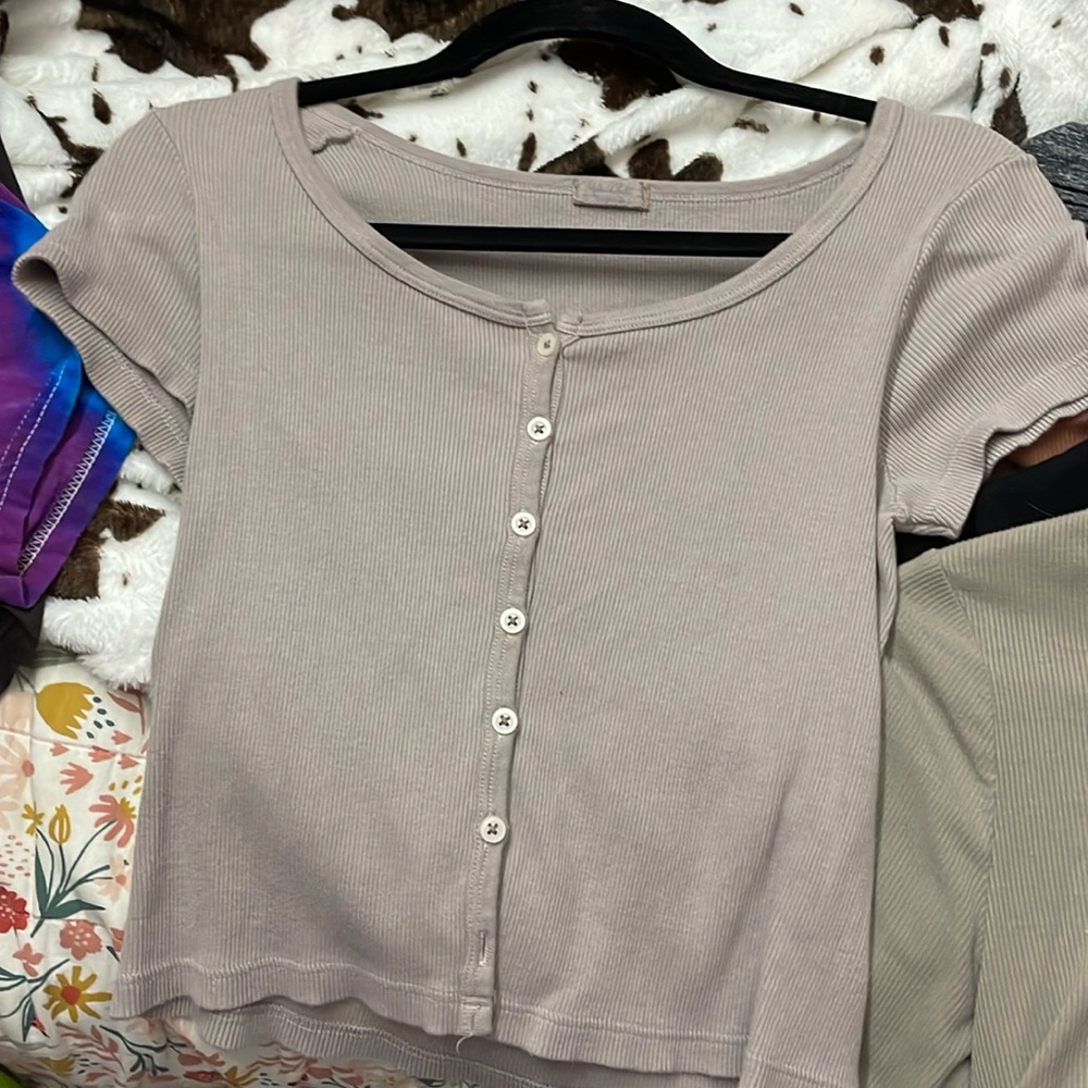 Tanish pink button up shirt